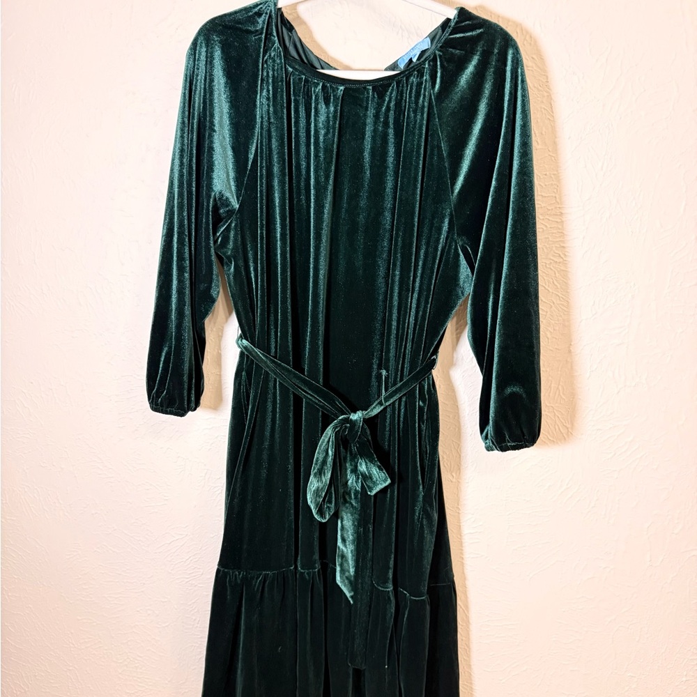 Draper James RSVP Emerald Green Velvet Bow Back Tie-Waist Dress, Size 1X